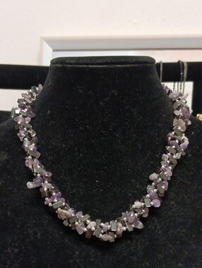 African Amethyst and Hematite 455.00 ctw Beaded Necklace in Silvertone (19-21 In
